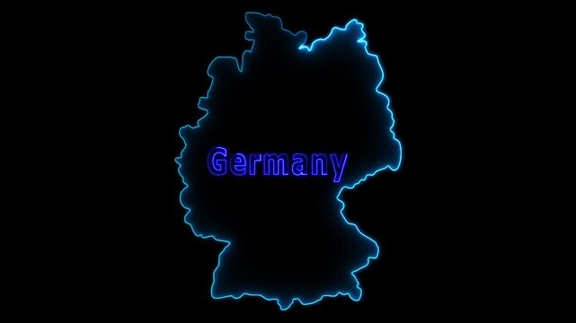 Glowing neon Germany map and futuristic design concept, Motion graphic 4k video.