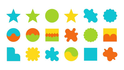 Collection of Diverse Colorful Geometric Shapes and Abstract Forms on White Background