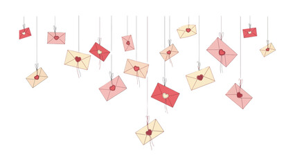 Romantic Envelope Symphony: A charming illustration depicts an array of delicately adorned envelopes suspended against the backdrop. Each envelope whispers tales of love, romance.