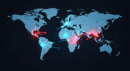 Dynamic global network map with interconnected data flow, symbolizing international business and communication, perfect for presentations