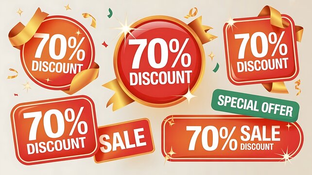 Set of red vector sale labels and tags for shopping promotion