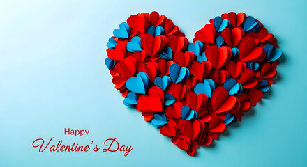 Valentine's Day Heart Made Of Red And Blue Hearts On Soft Blue Background