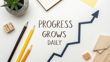 Progress concept illustration with upward chart and business words