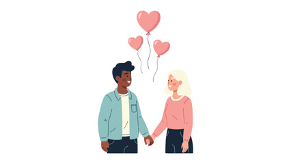 Heartfelt Connection:  An illustration capturing the sweet moment of a couple's hand-holding, with love heart balloons floating above them, creating a gentle atmosphere.