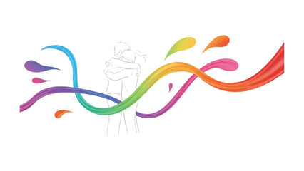 Rainbow of Unity: Depicting an embrace amidst vibrant, colorful ribbons that symbolize love, acceptance, and the beauty of diversity, this artwork embodies the spirit of inclusivity.