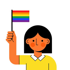 The woman holding rainbow flag vector for lgbtq pride month