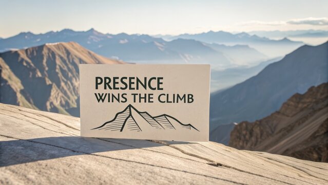 Sign with inspirational words against mountain landscape