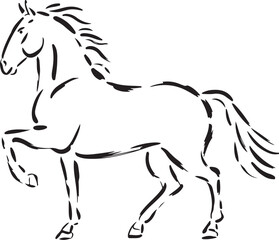 Galloping horse outline black silhouette, drawing for sport competitions or equestrian events