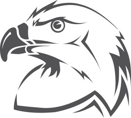 A black and white eagle head with a fierce expression