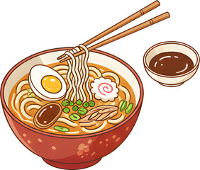 Classic Japanese Ramen Bowl Illustration