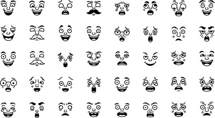 Fototapeta premium Cartoon retro faces. Vintage emotional face with mascot characters funny faces , eyes and mouths elements
