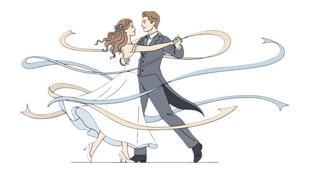 Eternal Waltz of Love: An elegant illustration of a couple engaged in a graceful dance, symbolizing the timeless bond and the romantic spirit of a loving partnership.