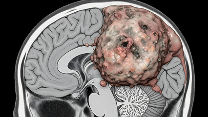 Detailed 3D Medical Scan Illustrating a Malignant Brain Tumor in Human Head Anatomy