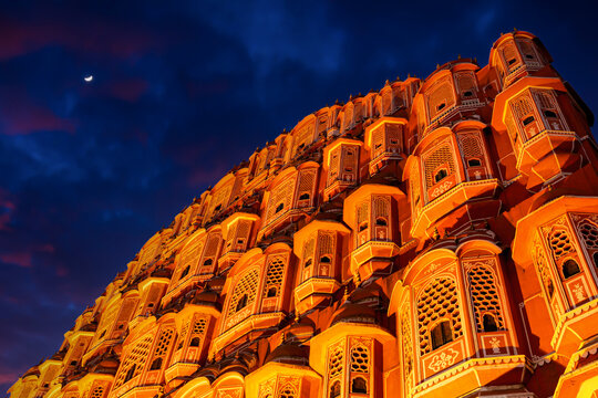 Hawa Mahal Palace of the Winds at Sunset in Jaipur, Rajasthan, India
