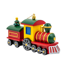 Colorful christmas train toy with conductor and bell