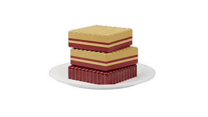 Stack Of Waffle Layers With Red Filling On A White Plate Isolated On Transparent Background