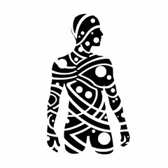 Abstract Human Silhouette with Geometric Patterns and Circles.