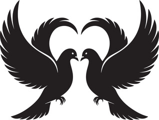 Love Doves Silhouette: Wings Forming a Heart Vector Icon

Romantic Wedding Pigeons: Black and White Love Bird Graphic

Two Flying Doves Symbol: High-Quality Peace and Love Emblem