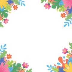 White copy space with colourful abstract fill arts at corners designs with stylized leaves flowers