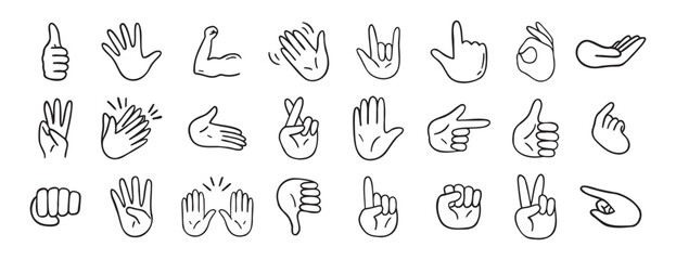 Naklejka premium hand gesticulations doodle hand drawn icon. Outline drawing hand gesticulations line clipart symbol