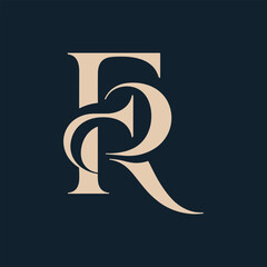 Elegant letter r logo in beige color on dark background
