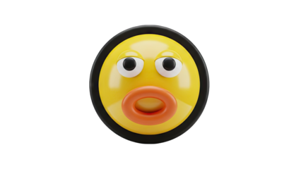 Surprised Yellow Emoji Character With Wide Mouth Eyes Open Black Outline Round Shape Isolated On Transparent Background 3D Render