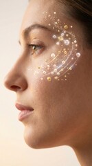 Active Skincare Molecules Penetrating Facial Skin Macro View