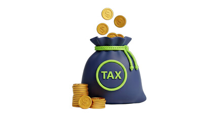 Symbolic Representation of Tax Collection With Money Bag And Falling Coins Against A Transparent Background