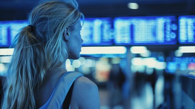 Video A woman stands in front of a colorful wall of information, perfect for use in presentations, reports, or educational materials