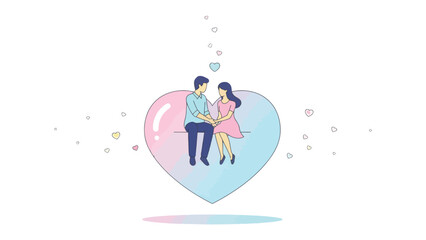 A Couple's Serene Embrace of Love: Depicting a gentle couple in a loving embrace on a heart-shaped design, the artwork symbolizes a unique bond and the embodiment of love, happiness.