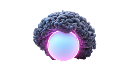 Brain with Glowing Orb on Transparent Background
