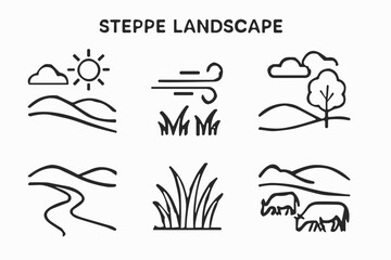 Stepped Landscape Nature Line Icons Set