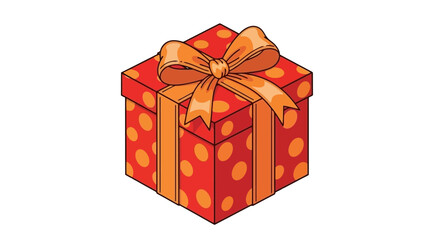 Red Gift Box with Orange Polka Dots and Ribbon Bow - Festive Present Illustration