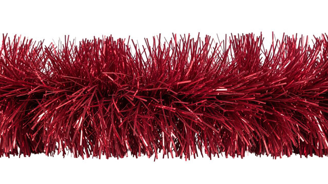Shiny red tinsel garland for christmas decoration isolated on transparent background