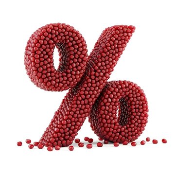 a red % discount percent sign made with pomegranate seeds sale for yalda night winter, white background