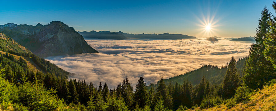 Golden Morning in High Alpine Valley near Obersdorf in the Allgaeu Alps