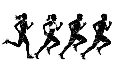 Diverse Group of Runners in Motion: Silhouettes of Athletes Sprinting