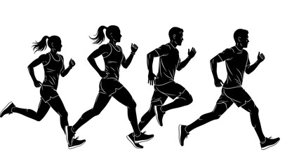 Diverse Group of Runners Silhouette Running Together, Active Lifestyle and Fitness Concept