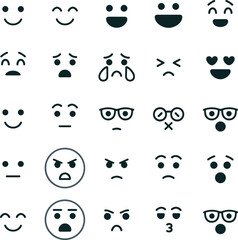 Large Vector Icon Set of Emoticons and Emoji Faces Expressing Various Emotions Including Happy, Sad, Angry, Crying, and Winking Isolated Graphics