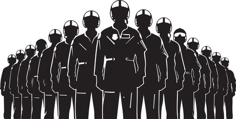 A dynamic collection of pilot and aircrew silhouettes featuring aviators, flight officers, copilots, and ground crew in action poses