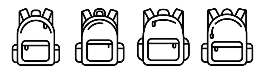 backpack pocket line editable vector icon set. back to school outline icons.