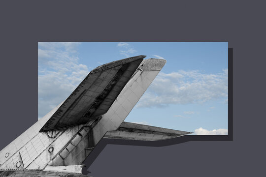 Collage with a detail of an old abandoned plane - Powered by Adobe