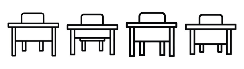 classroom desk line editable vector icon set. back to school outline icons.