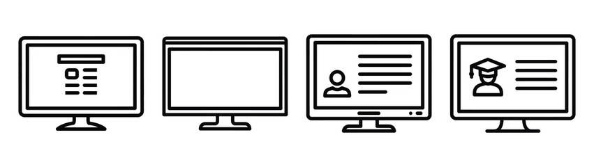 classroom screen line editable vector icon set. back to school outline icons.