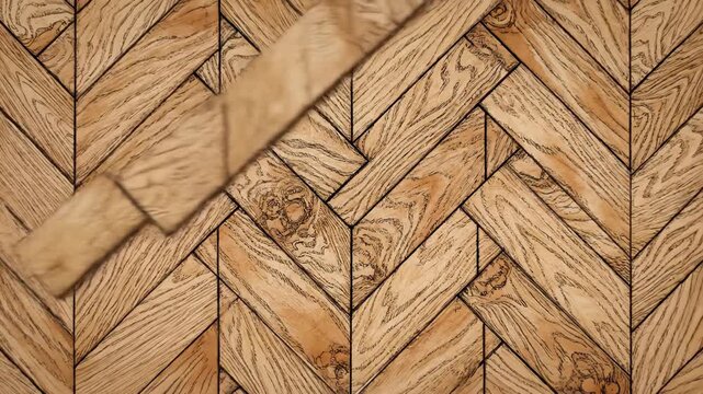 Animated diagram of hand drawn oak wood planks seamlessly joining together to form a geometric panel flooring background pattern, wood grain, looping background