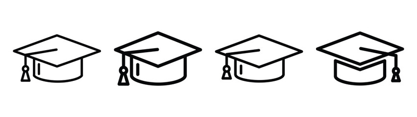 graduation cap line editable vector icon set. back to school outline icons.