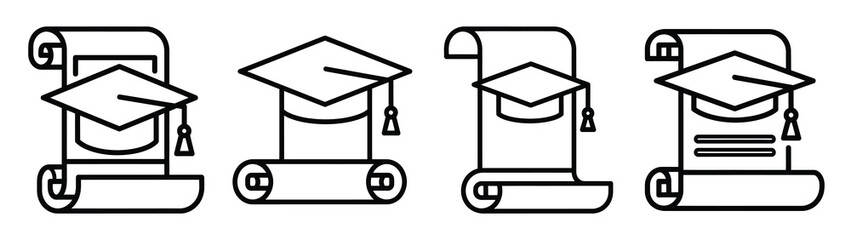 graduation scroll line editable vector icon set. back to school outline icons.
