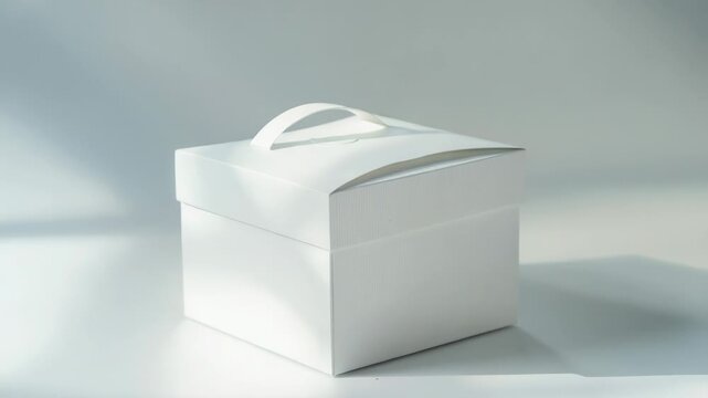 Video A simple white box with a handle on a plain white surface, suitable for use as a prop or set decoration