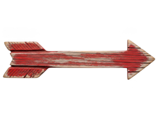 Red rustic arrow sign isolated on transparent background