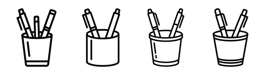 pen holder line editable vector icon set. back to school outline icons.